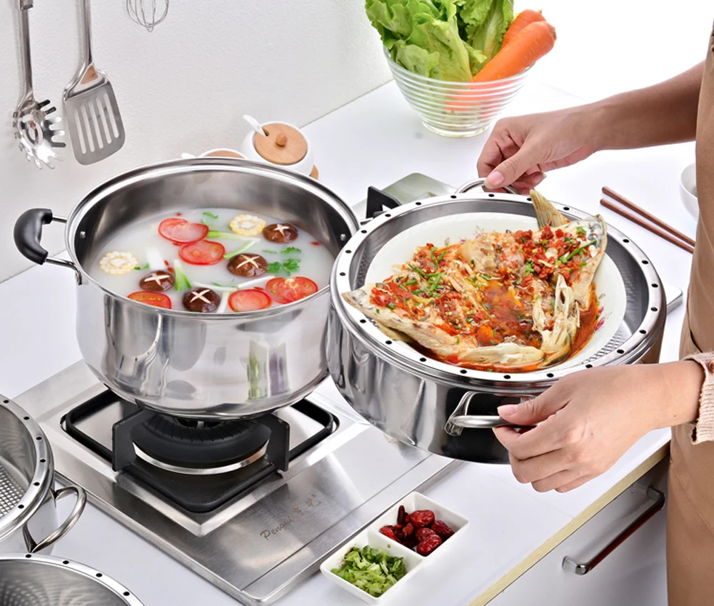 Пароварка с двойным бойлером кастрюля из нержавеющей стали 26 36 см утолщенная 2 5