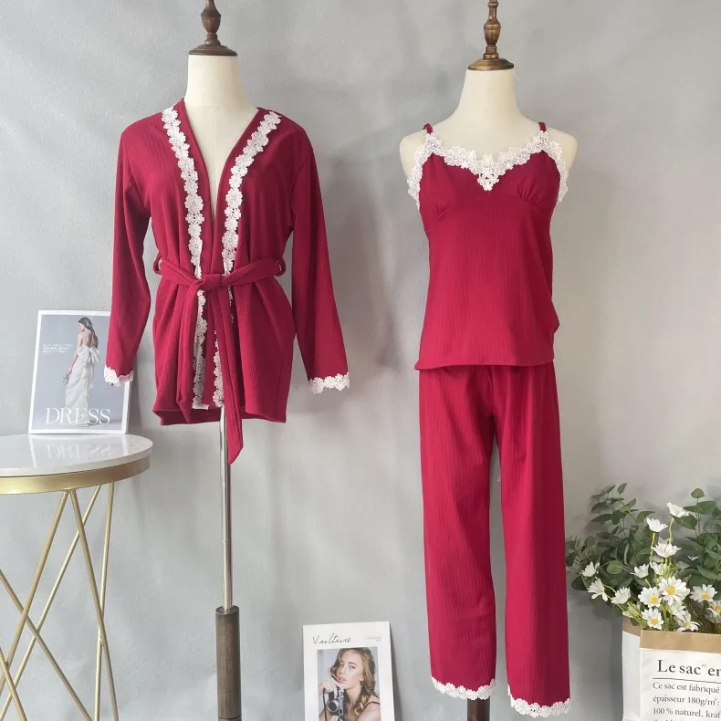 

3PCS Pajamas Suit Women Cotton Nightwear Sleep Set Casual Pyjamas 2022 Spring Autumn New Home Clothing Intimate Lingerie