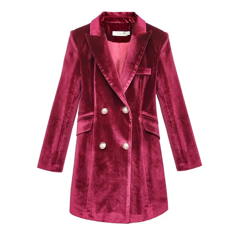 

Office Ladies Velvet Double Breasted Suit Coat Spring Elegant Wine Red Casual Jacket Fashion 2021 Female Slim Fit Business Suits
