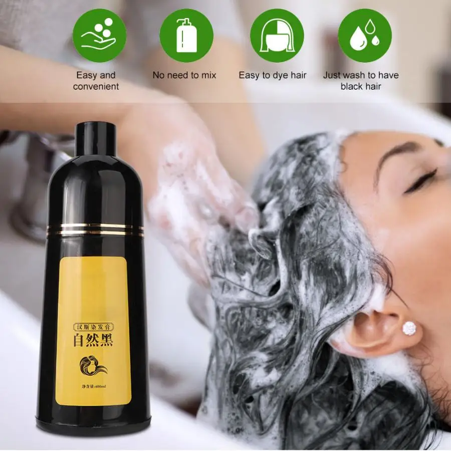

400ml Natural Plant Black Hair Shampoo Hair Dye Black Coloring Shampoo Hair Care Shampoo Hair Color