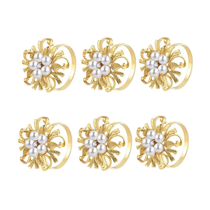 6 шт./лот кольцо для салфеток из бисера и жемчуга металлический держатель