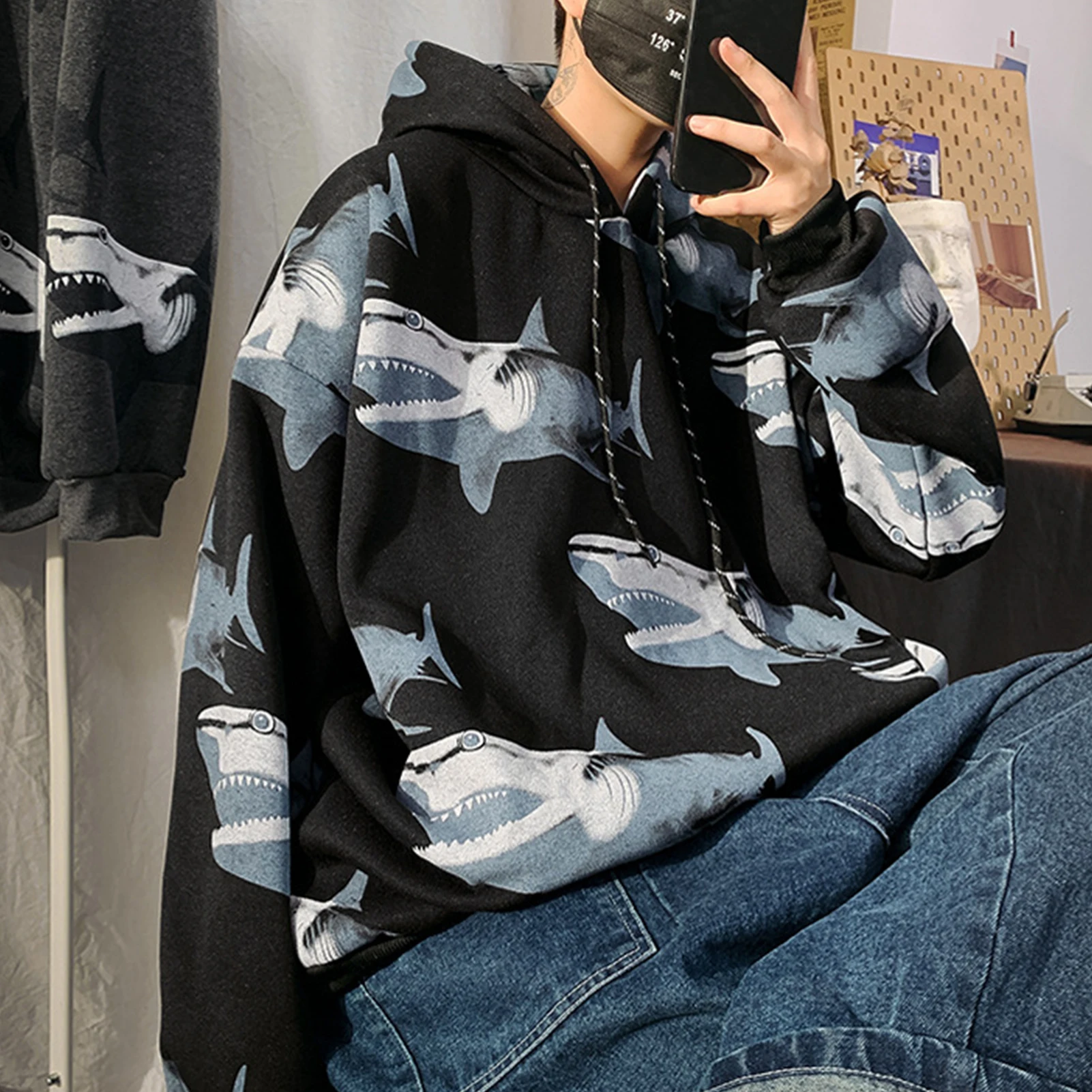 Мужской толстовка с капюшоном принтом длинным рукавом | Мужская одежда