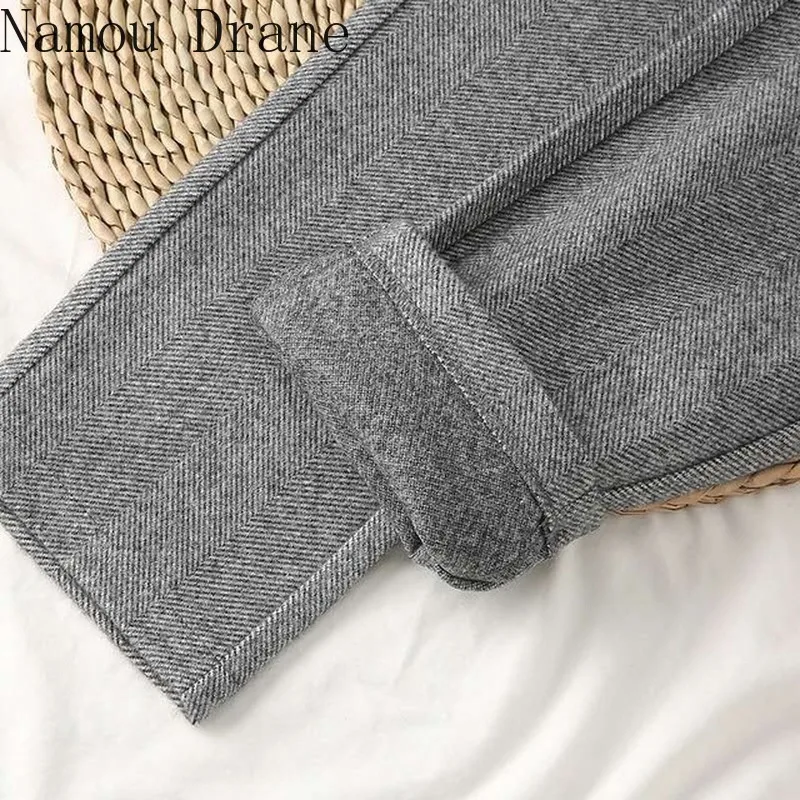 

Woolen Pants Women's Harem Pencil Pants 2020 Autumn Winter High Waisted Casual Suit Pants Office Lady Women Trousers