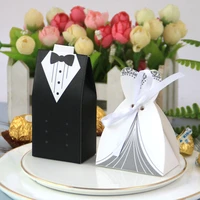 50pcslot wedding candy box laser cut bride groom tuxedo dress gown gift boxes paper packaging baby shower chocolate box favor