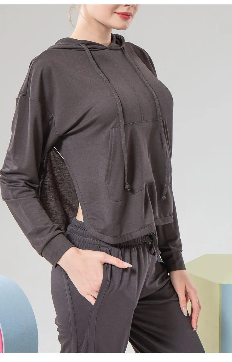 

New Hooded Sport Blouse For Women Running Fitness Long Sleeve Top and Quick-dry Loose Sport Jacket Open Back Top Workout top