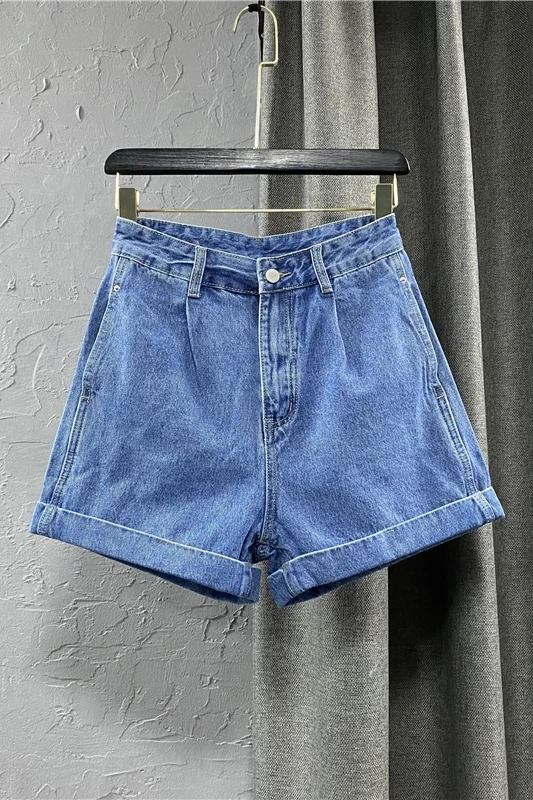 

Korean Style Women's Simple Jean Shorts 2021 Summer High Waist Casual Denim Shorts Female Loose A Line Hot Pants