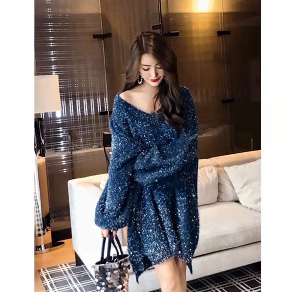 

Ins Super Hot Winter New Style Fairy Sweater Women's Flash Silk Foreign Style Casual Loose Sweater