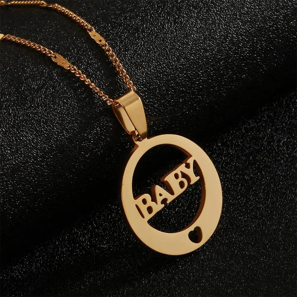 

Stainless Steel Round Baby Pendant Necklace Love Heart Children Trendy Chain Jewelry Gift