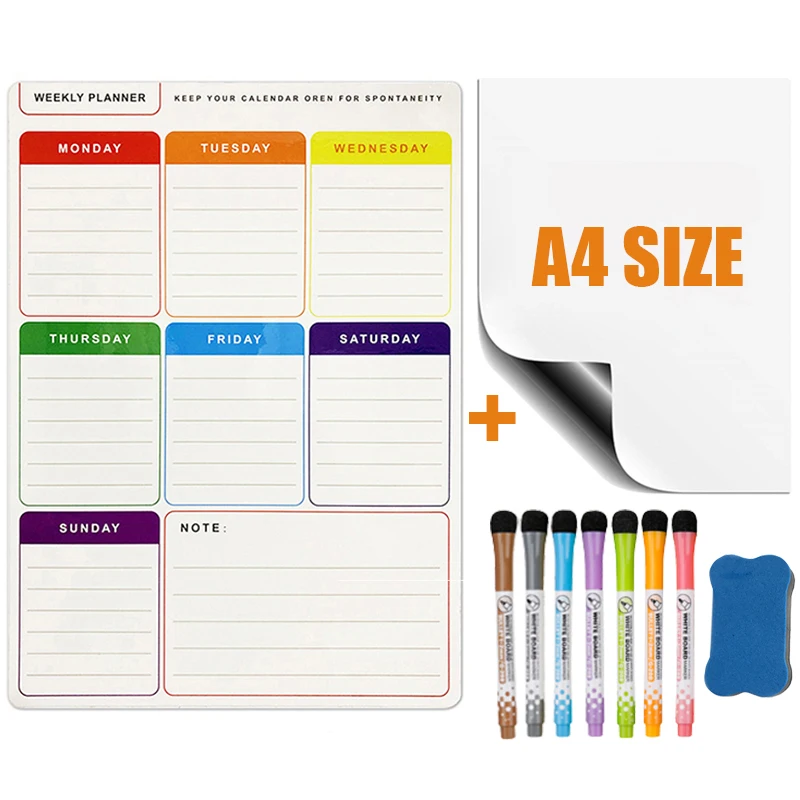 Magnetic Weekly Monthly Planner Calendar 2021 Refrigerator Stickers Soft Whiteboard for Wall Kids Message Memo Erasable Markers