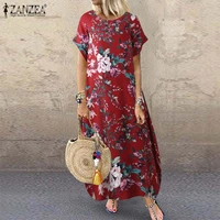 zanzea 2021 fashion summer beach dress womens printed sundress casual short sleeve maxi vestidos female floral robe oversized