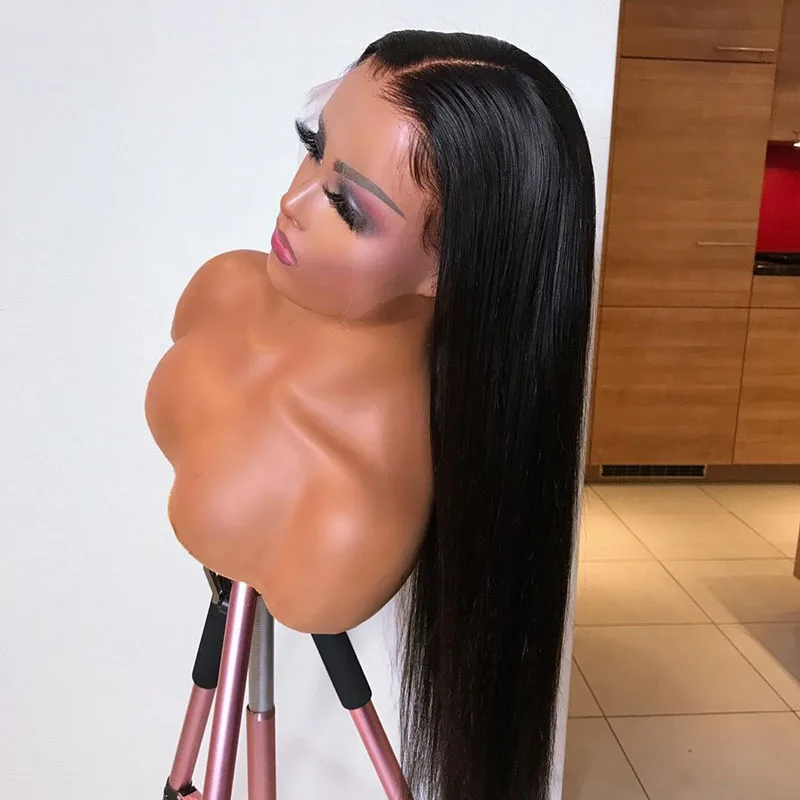 

180% Density Middle Part 26 Inch Long Preplucked Silky Straight Lace Front Synthetic Wig for Black Women With Baby Hair Glueless