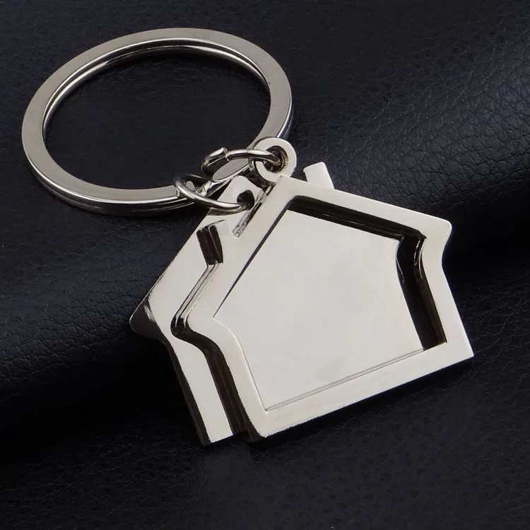 

FREE shipping by FEDEX 100pcs/lot New Spin House Shaped Keychains Metal Real Estate Keyrings Custom LOGO for Gifts