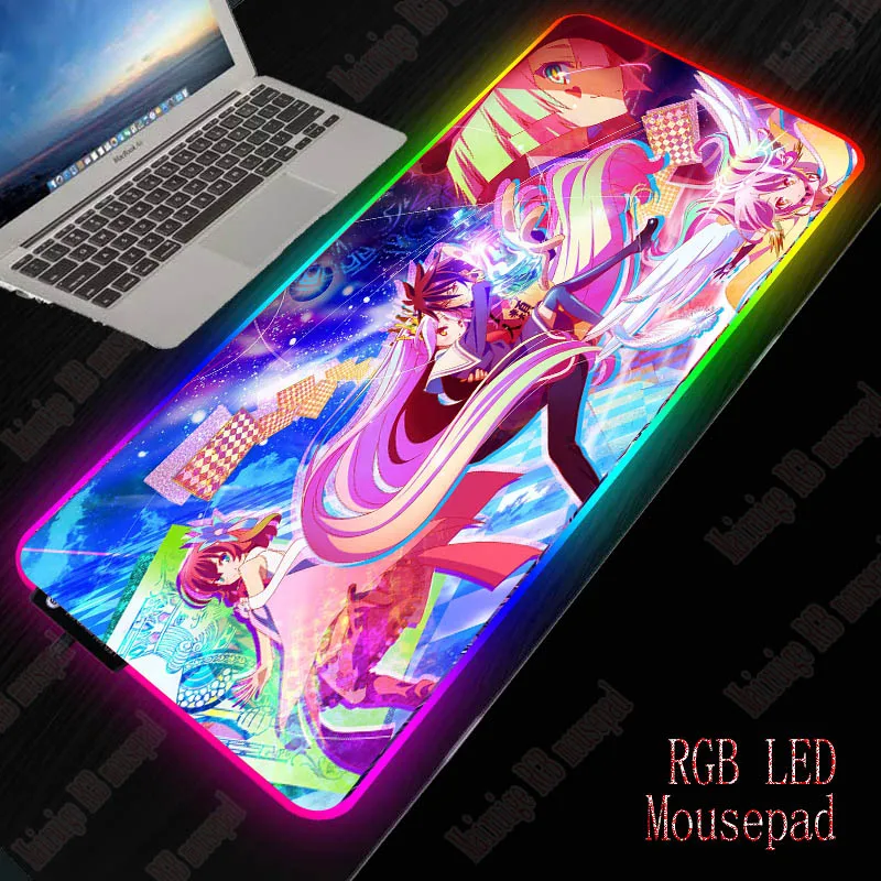 

mairuige No Game No LifeRGB anime large mouse pad gamer Led backlit keyboard desk mat mousepad computer kawaii room decor mats