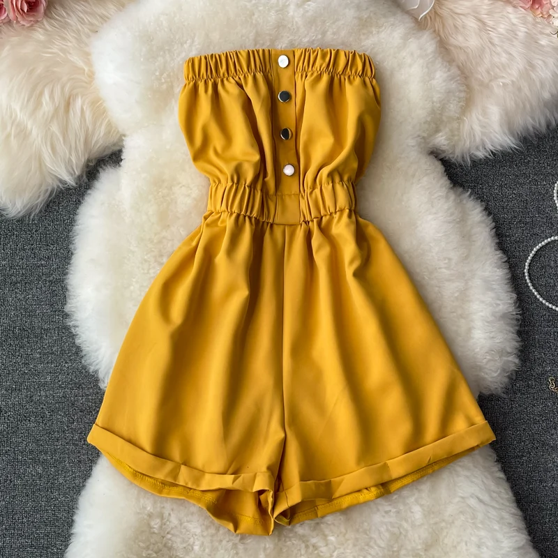 Комбинезон женский летний без рукавов с открытыми плечами широкими штанинами в