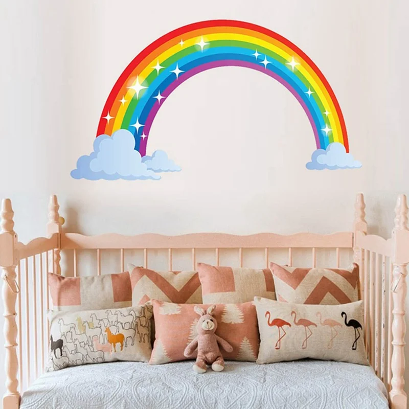 Большой радужный узор блестящая настенная наклейка украшение для дома детской