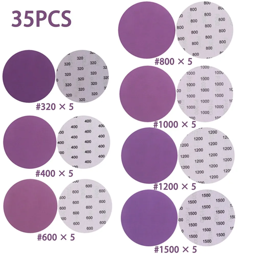 

35 шт., шлифовальные диски, 5 дюймов, зернистость 60-10000