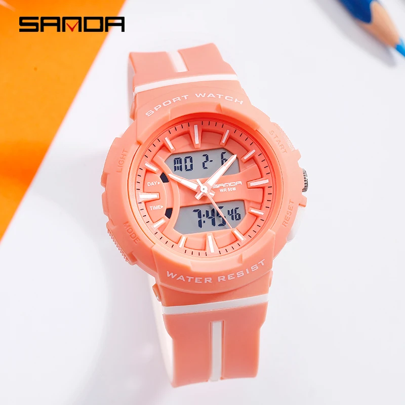 Цифровые спортивные часы Sanda водонепроницаемые ударные цветные деловые мужские