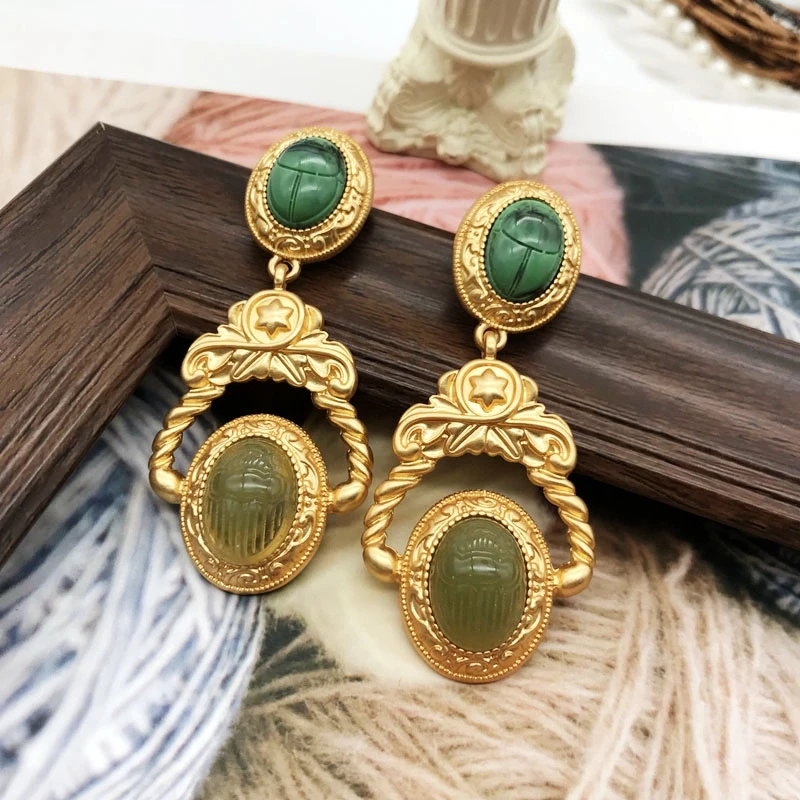 

Statement Yellow Gold Plated Pendant Stud Earrings Vintage Textured Jewelry For Women