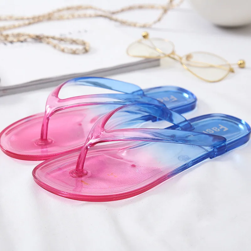 Шлепанцы женские прозрачные градиентные пляжные пикантные сандалии-желе для