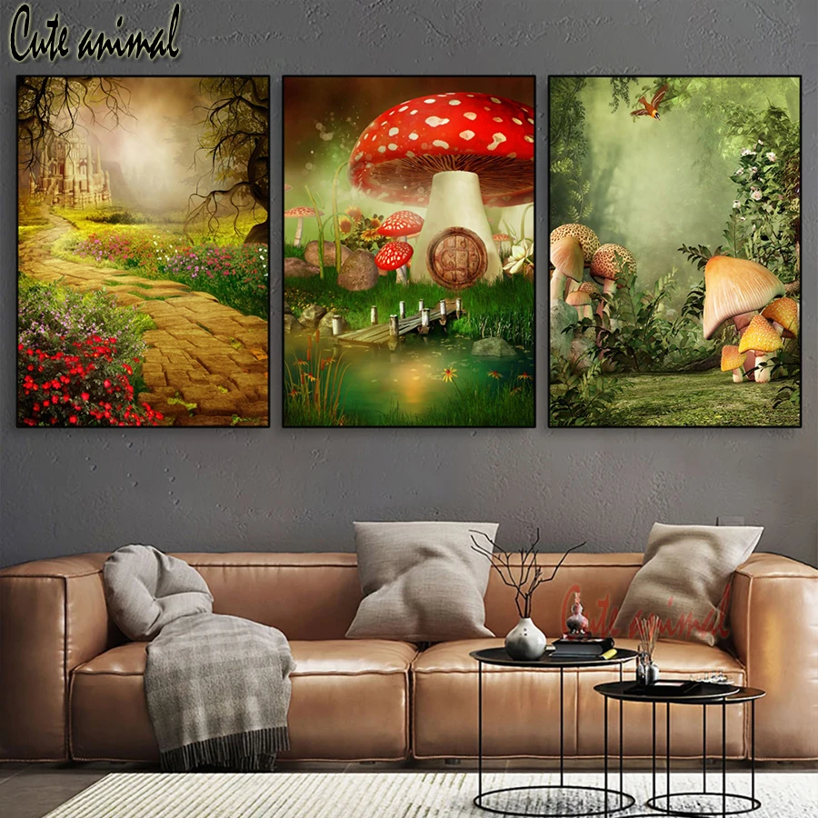 

3 Pcs Diy diamond embroidery Cartoon fairy tale mushroom diamond painting full square/round mosaic picture of rhinestone decor