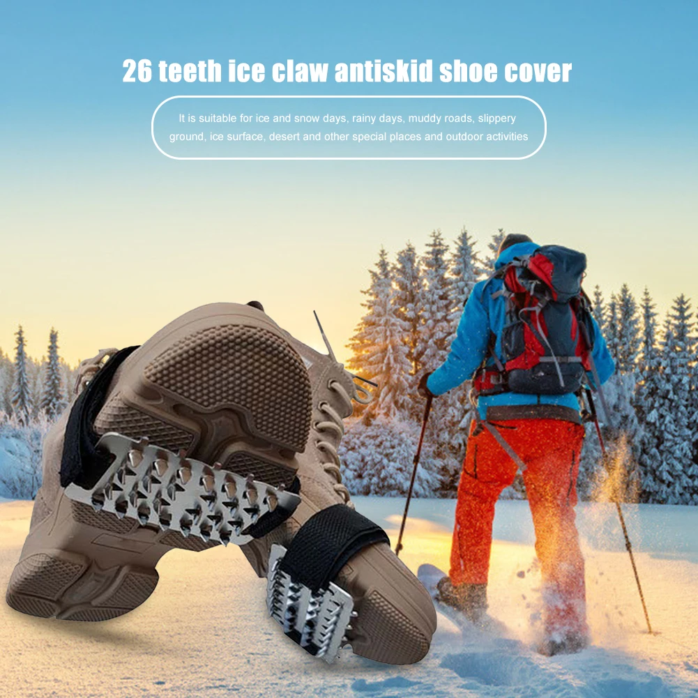 1 Pair 26 Teeth Anti-Slip Snow Ice Shoes Spike Grips Cleats Winter Outdoor Climbing Covers Crampons | Спорт и развлечения