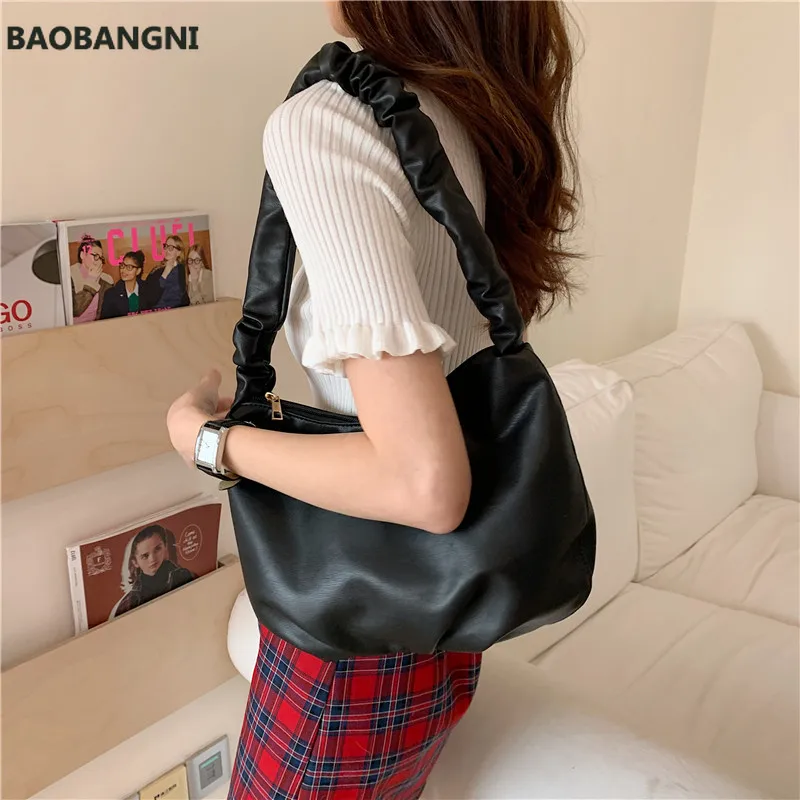 

Korean Women handbags Large Capacity Soft PU Leather Totes ladies Hand bag fashion Folds Hobos shoulder bags bolsa feminina