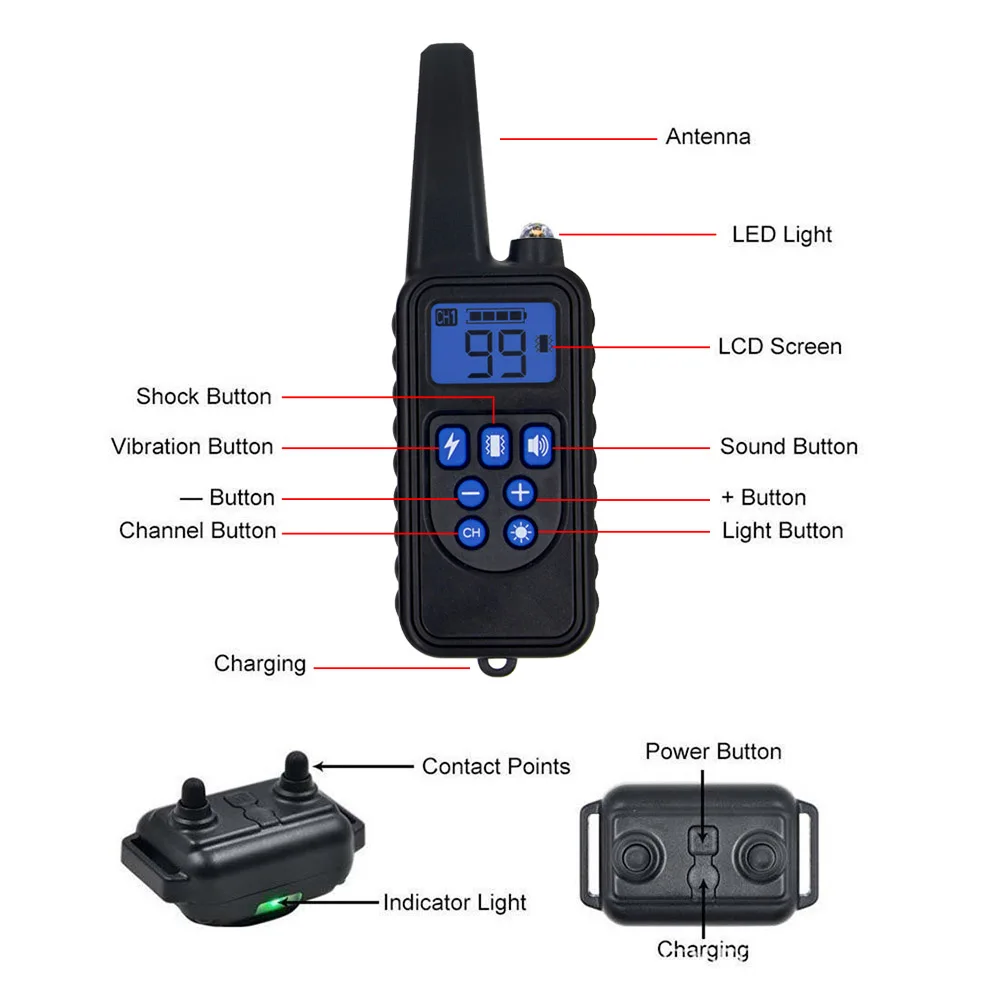 Электрический ошейник для дрессировки собак 800 м водонепроницаемый