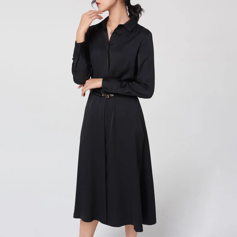 

Stretch Georgette Silk Long Sleeve Dresses For Women Party Classy Woman Summer Sundress Women's Slim A-line Dress In Spring 2021