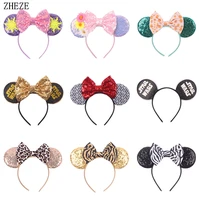 hot sales shiny 5bow headband children glitter sequins hair band mouse ears headwear party festival accessories for women