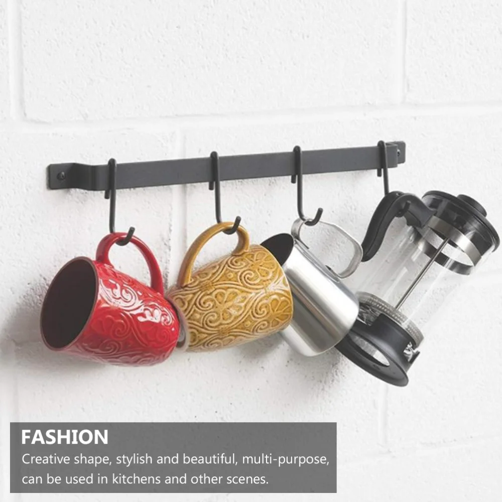 

1pc Kitchen Wall Mounted Iron Cup Storage Rack Cooking Tool Stand with Hooks