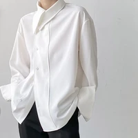 dimi new niche korean french asymmetric cool shirt mens loose big size black white solid color long sleeve tops
