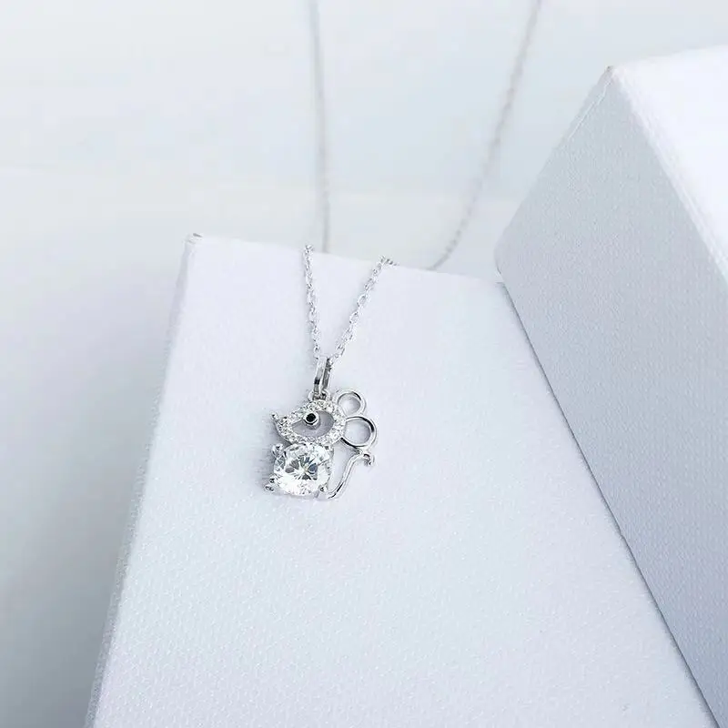 S925 Стерлинговое серебро кулон в виде мыши Полный Кристалл Циркон натальный год