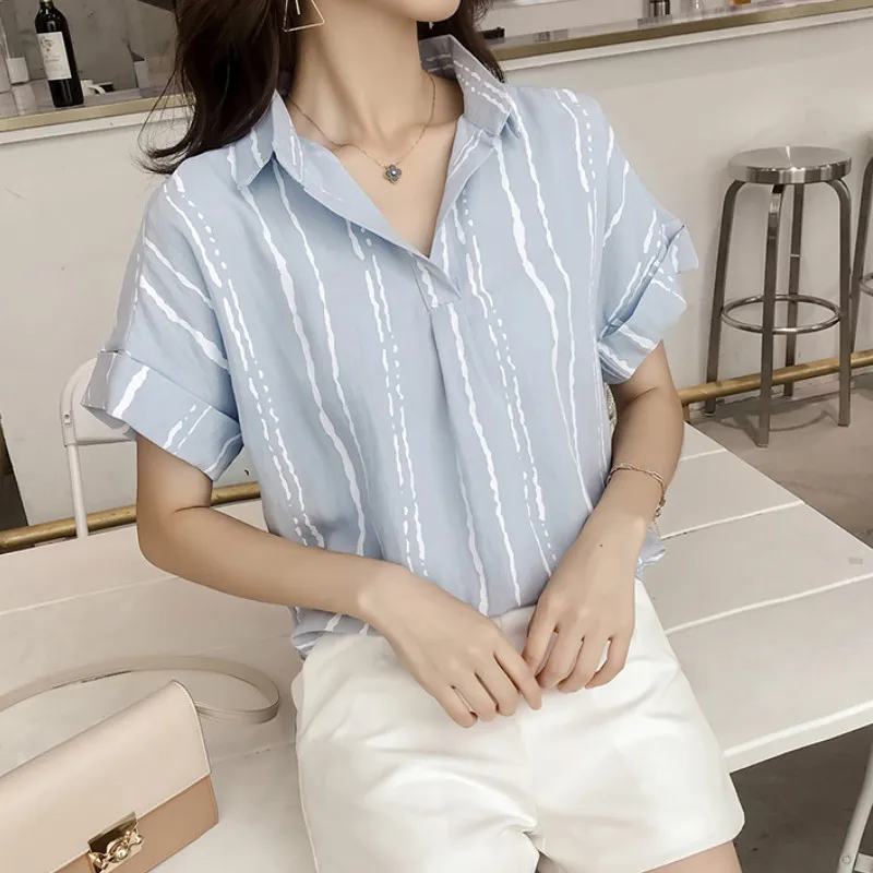 Новый Blusas Mujer De Moda Женские топы и блузки с отложным воротником в полоску женские