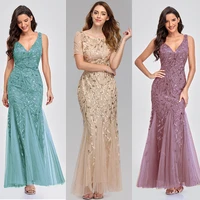 embroidered beaded fabric prom dresses sugar color o neck short sleeve elegant little mermaid dresses formal party gowns 2021