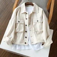 indie milky white denim jacket women chic lapel single breasted loose cowboy jacket 2021 spring autumn new fashion sweet outwear