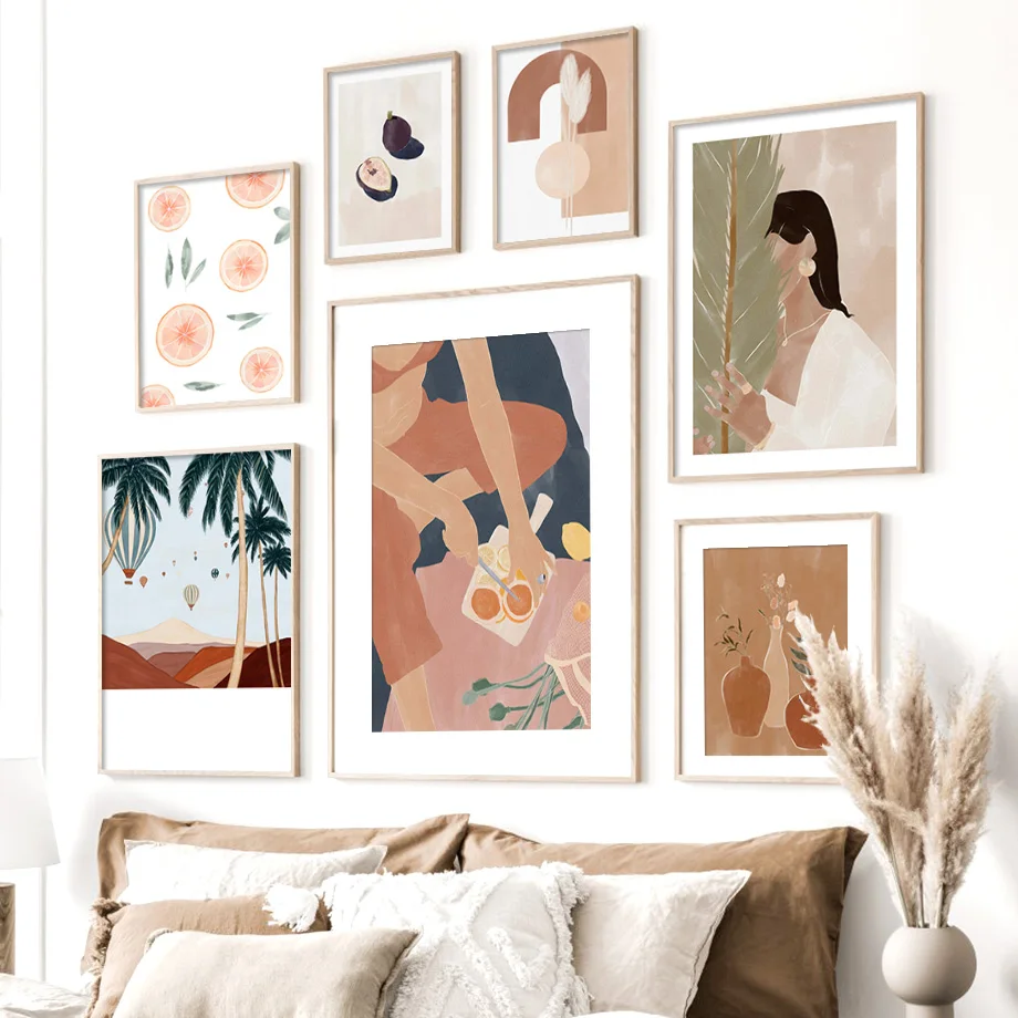 

Fig Orange Coconut Fashion Woman Vase Wall Art Canvas Painting Nordic Poster And Prints Wall Pictures For Living Room Home Decor