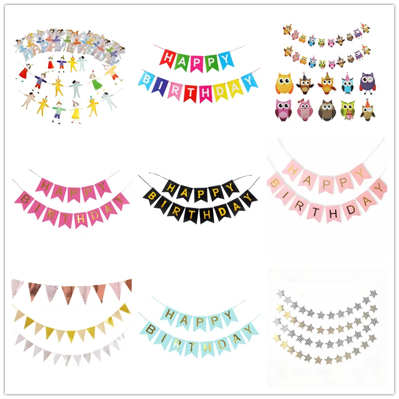 1 Набор сделай сам С Днем Рождения овсянка баннеры Вымпел бумага с Фламинго флаг