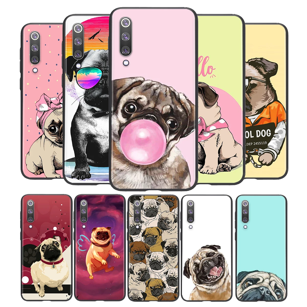

Pug Dog ARRT For Xiaomi Mi 11i 11 10T 10 9T 9 A3 8 Lite CC9 SE Note10 Lite Ultra Pro Black Soft Phone Case