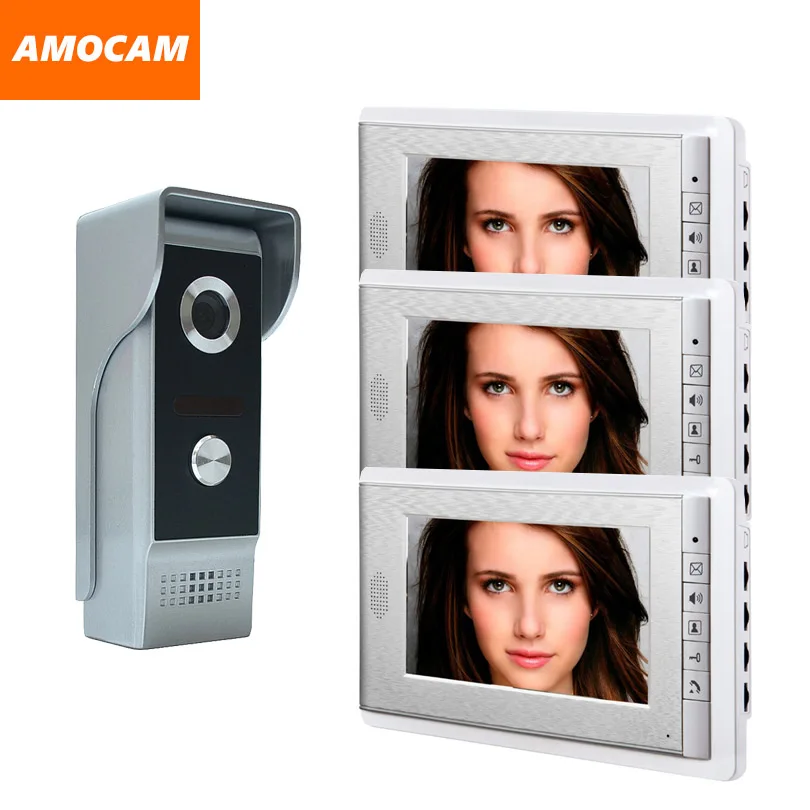 

7" Video Door Phone Doorbell Intercom System Night Vision Camera Video DoorBell Doorphone Intercom Video interphone 3-monitor