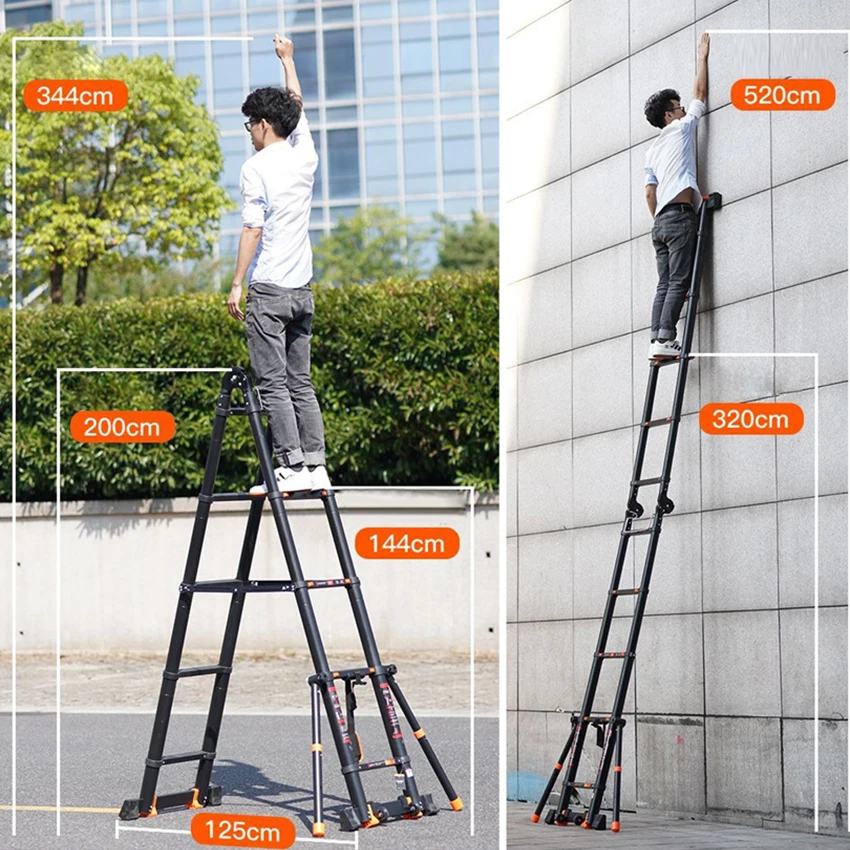 2.1+2.1m Multifunctional Folding Ladder Thickened Aluminum Alloy Ladder Herringbone/Straight Dual-use Portable Telescopic Ladder