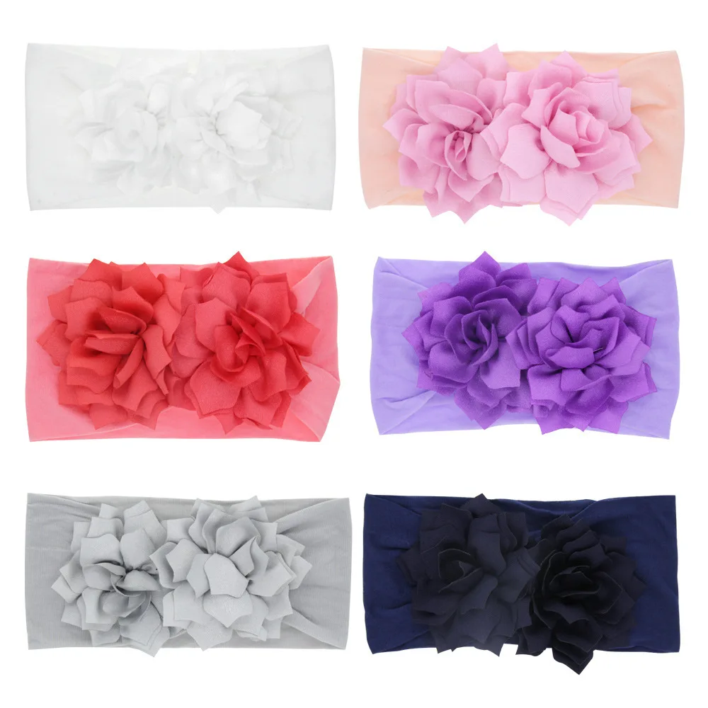 Шифоновый Цветок с нейлоновой повязкой повязка на голову для новорожденных