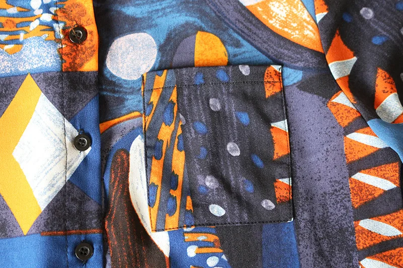 Женская рубашка с геометрическим принтом блузка длинными рукавами и карманами