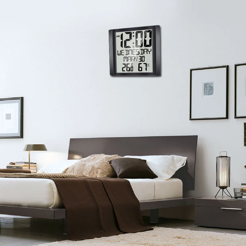 

Large Screen Wall Clock Home Temperature and Humidity Meter Alarm Clock Living Room Digital Electronic Clock