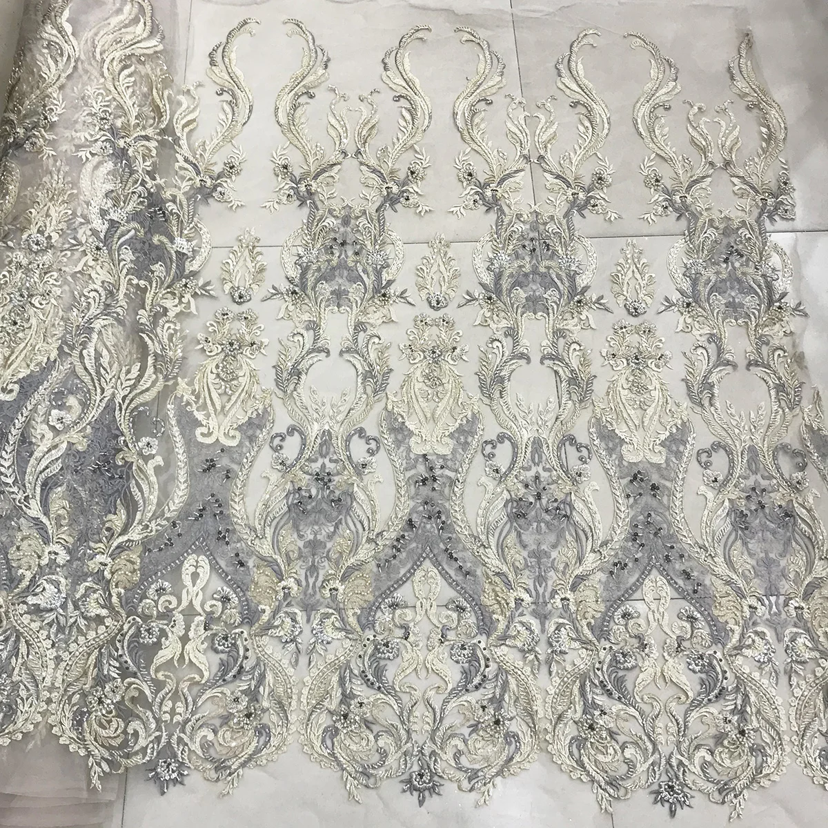 Прекрасное качество пыльно-синяя тяжелая ткань ручной работы сетка кружево