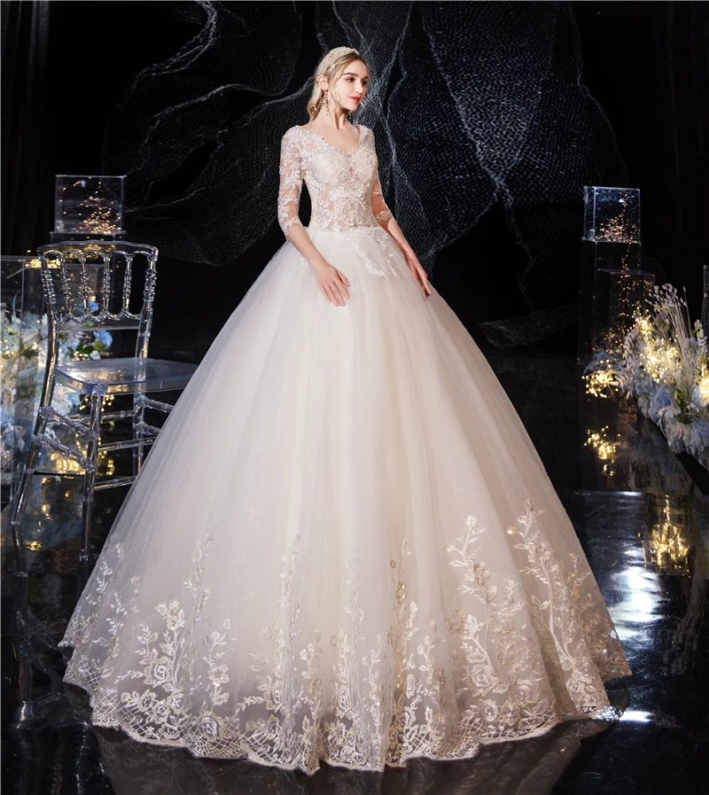 Женское кружевное свадебное платье элегантное винтажное с V-образным вырезом и