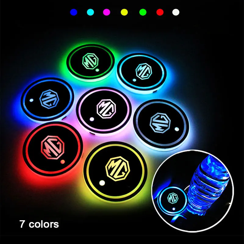 

7 Colorful USB Car Logo Led Atmosphere Light Cup Luminous Coaster Holder For MG 5 6 ONE EZS HS ZS MG7 3 3SW GS GT Accessories
