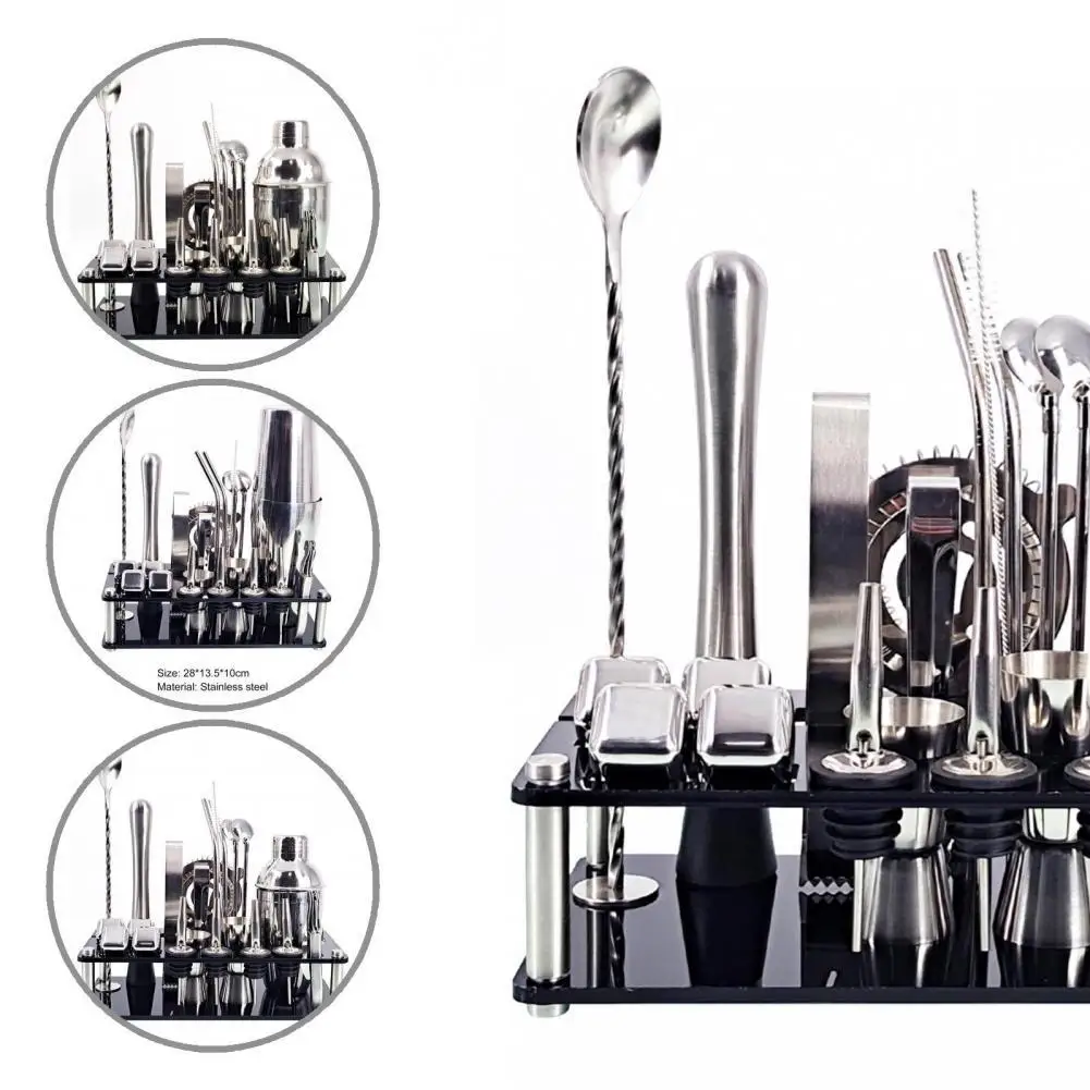 

23Pcs/Set Portable Martini Cocktail Shaker with Stand Stainless Steel Stainless Steel Bar Kit Practical Bar Accessories