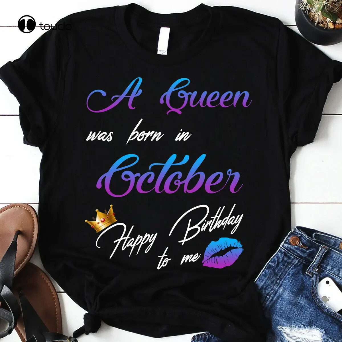 

A Queen Was Born In October Happy Birthday To Me Gift Black T-Shirt Loving Gifts mom shirts