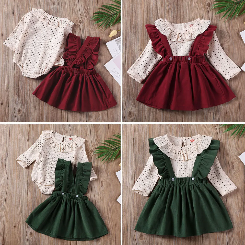 CYSINCOS Newborn Baby Girls Clothing Set Infant New Ruffles Dot Long Sleeve Romper+Strap Dresses Spring Autumn Clothes Outsuit | Мать и
