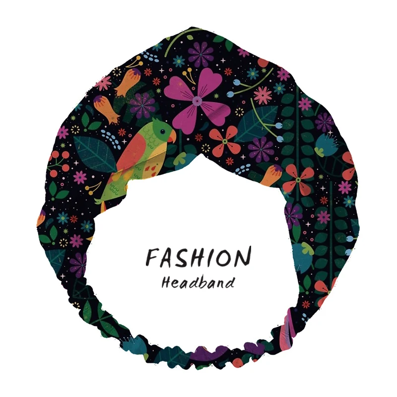 

2020 Women Hair Accessories Enchanted Tiki Birds Printed Fashion Headband Fabric Cross Knotted Hair Band Headdress Scrunchies